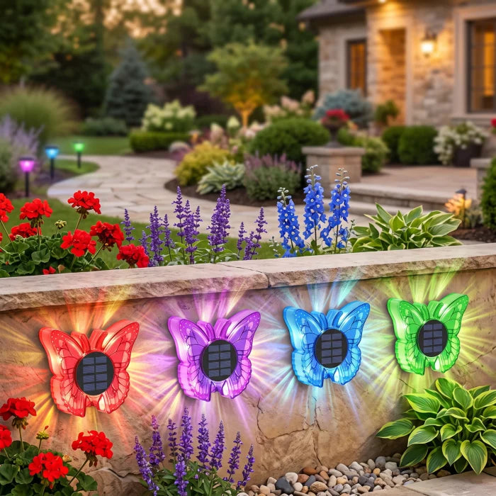 Set 2 Lampi Solare LED Fluture RGB 37cm Montaj Perete Sol IP65 5W 4 Culori - detaliu produs
