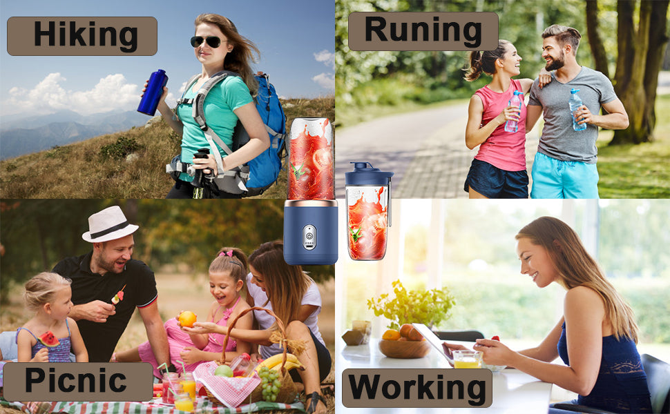 Mini Blender Portabil Electric, Cu Acumulator, 2 Recipiente, 6 Lame 3D, 300 ml, 40W, Capac Inclus, Albastru