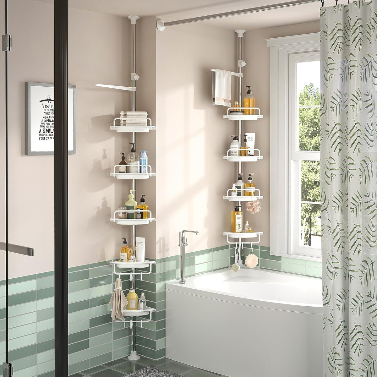 Etajera colt pentru baie si dus, 4 sau 5 rafturi, inaltime reglabila 320 cm, montare pe colt