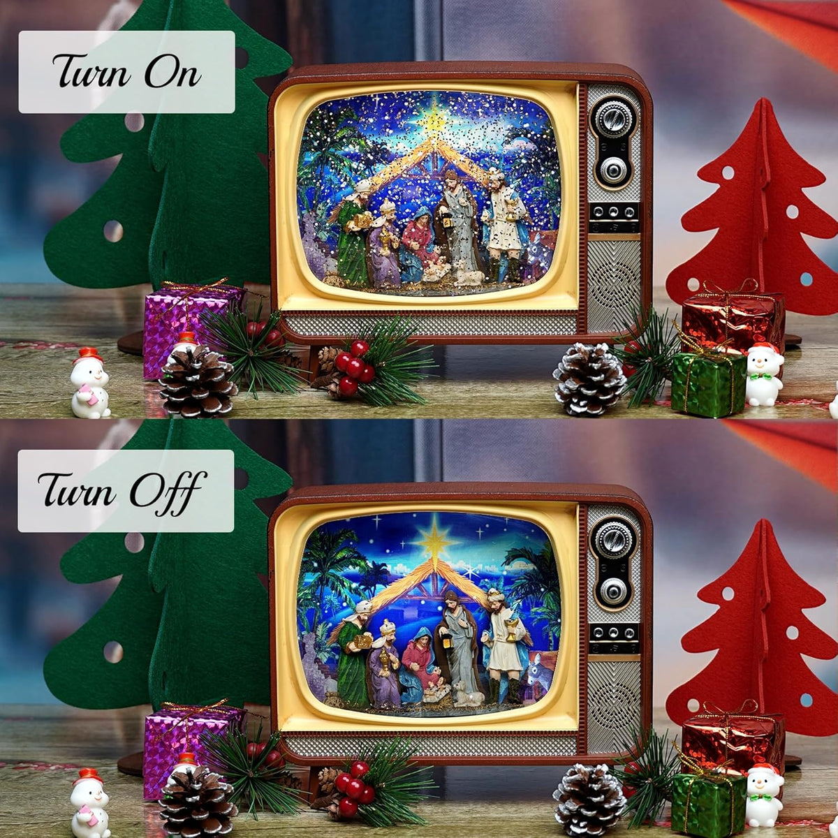 Decoratiune muzicala retro in stil TV cu scena de Craciun 20,83 x 11,94 x 17,27 cm