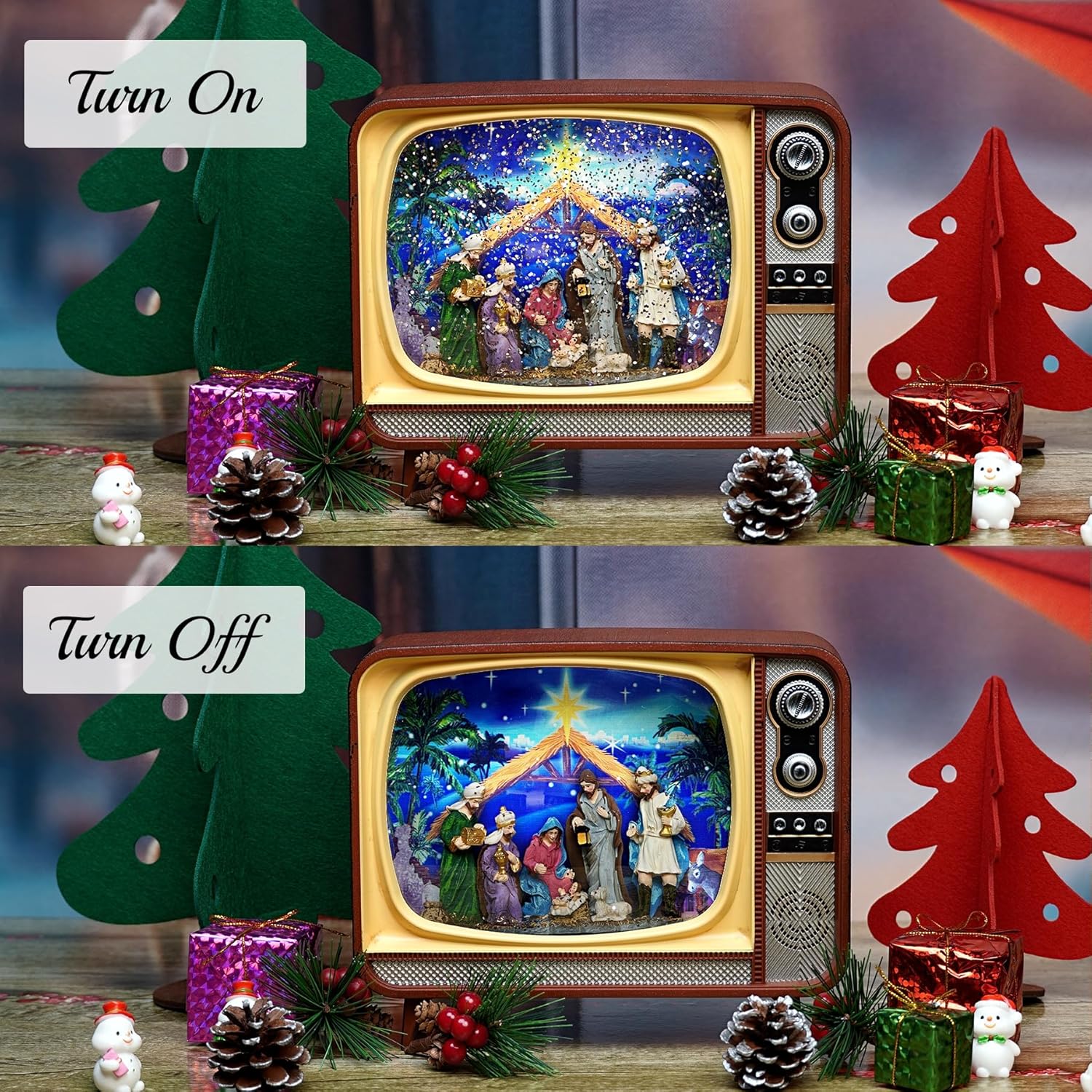 Decoratiune muzicala retro in stil TV cu scena de Craciun 20,83 x 11,94 x 17,27 cm