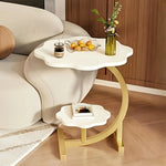 RESIGILAT -Masuta moderna cu doua rafturi in forma de floare, blat 40 cm si cadru metalic auriu, design elegant 60 cm inaltime