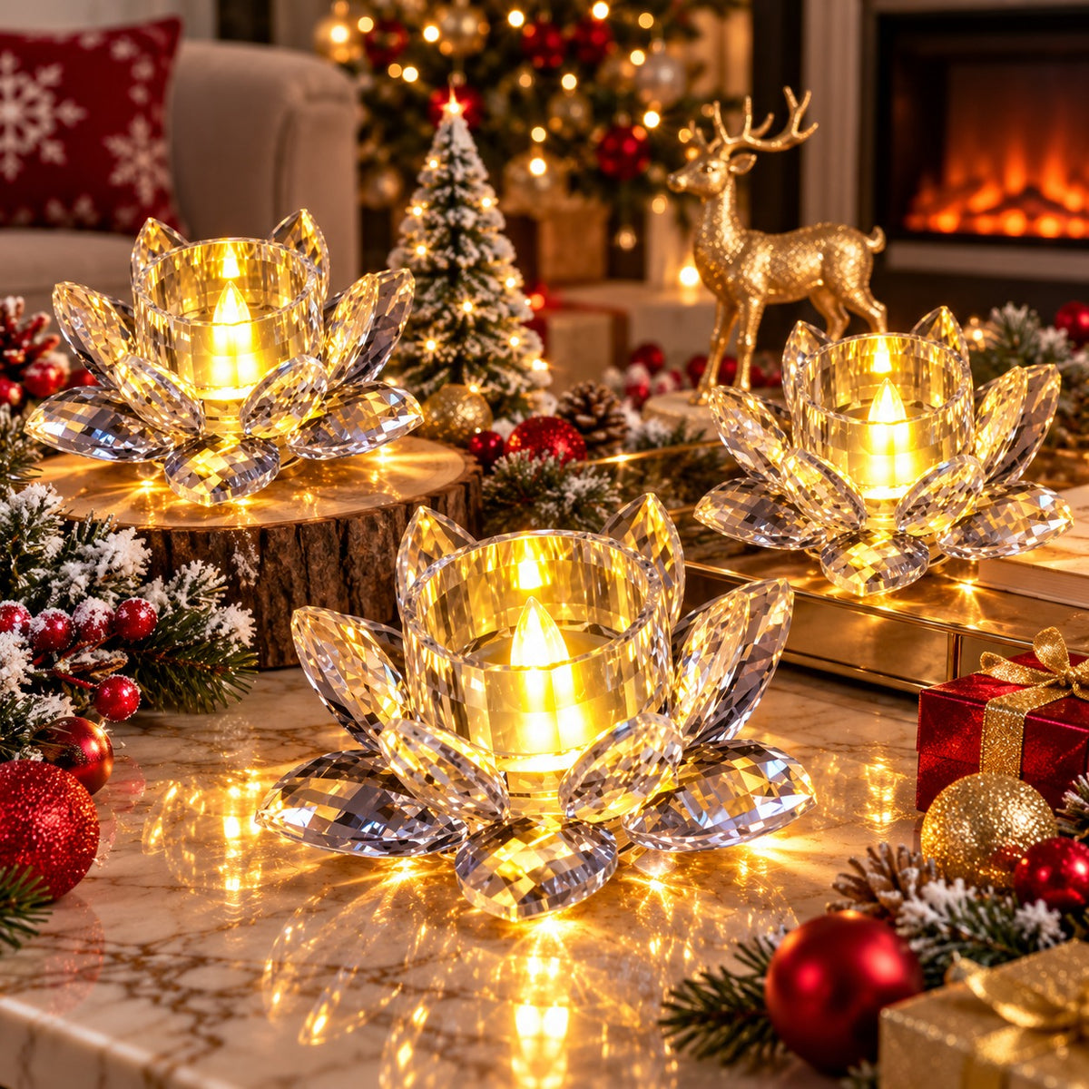 Set 6 Lumânări LED Decorative în Formă de Floare, Efect Cristal, Lumină Caldă, Fără Flacără - detaliu produs