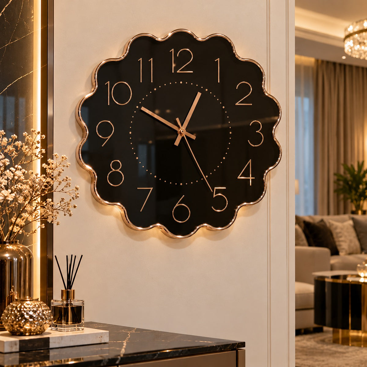 Ceas de Perete Premium 29 cm, Design Floral Modern – Negru/Rose Gold, Alb/Argintiu, Alb/Auriu - imagine principala