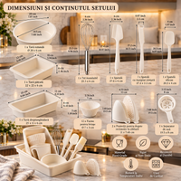 Set de Copt din Silicon Alimentar Non-Stick, 22 Piese, Tăvi și Ustensile, Tel din Inox, Rezistent -40°C până la 230°C - detaliu produs