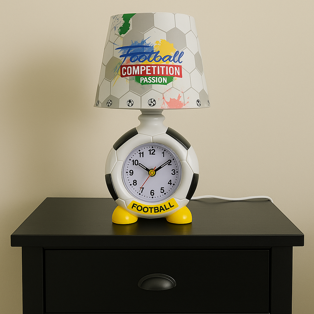 Veioza cu ceas in forma de minge de fotbal 14x22 cm