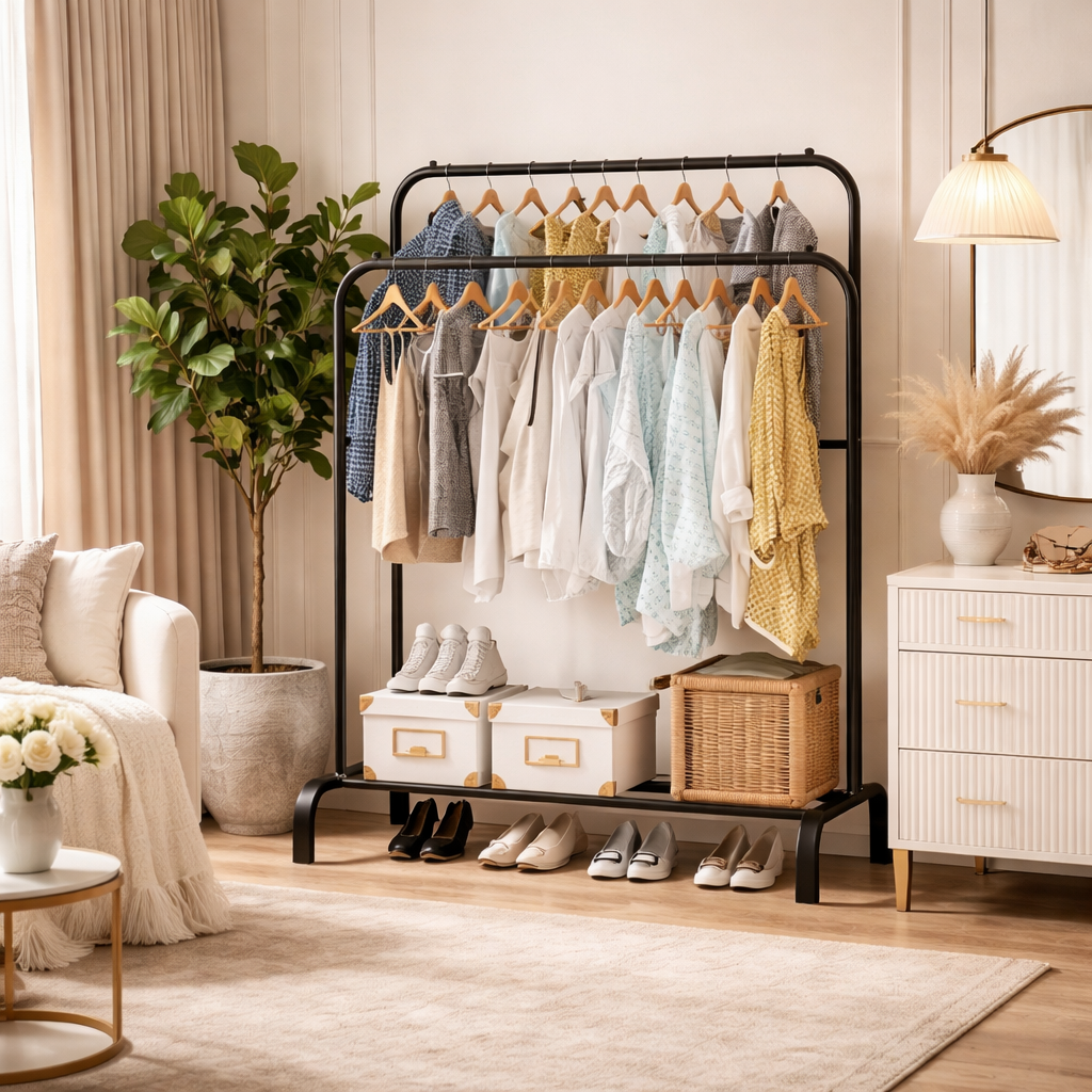 Suport dublu de umerase pentru haine, din metal 150 x 110 x 54 cm