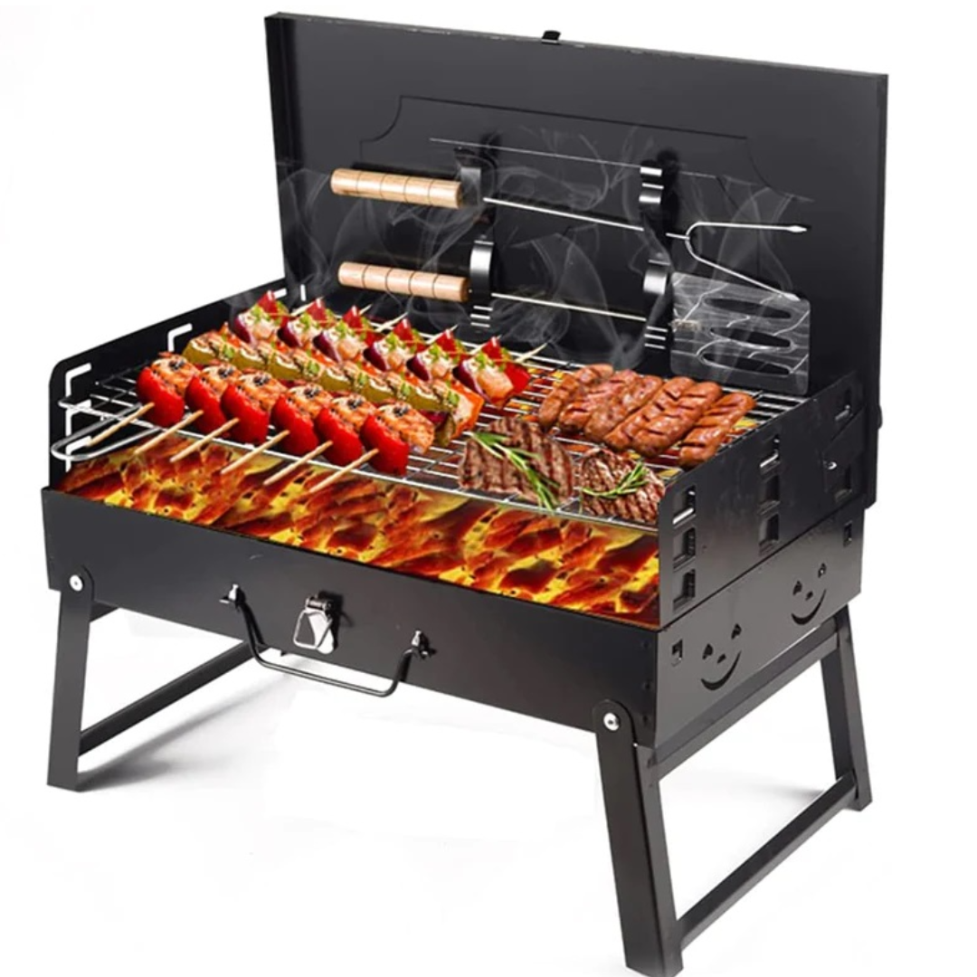 Gratar de gradina pliabil tip servieta cu accesorii gratar incluse