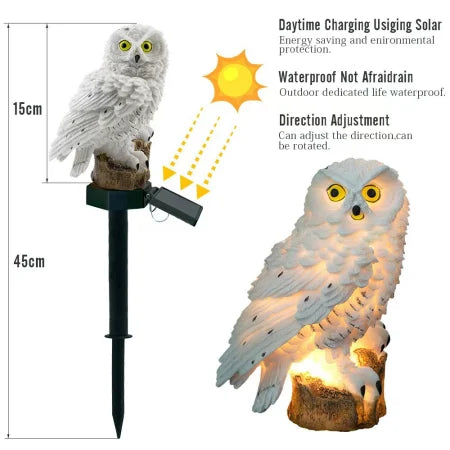 Set 2 Lampi Solare Bufnita Alba pentru Gradina, Lumina Calda, Tarusuri 45 cm - detaliu produs