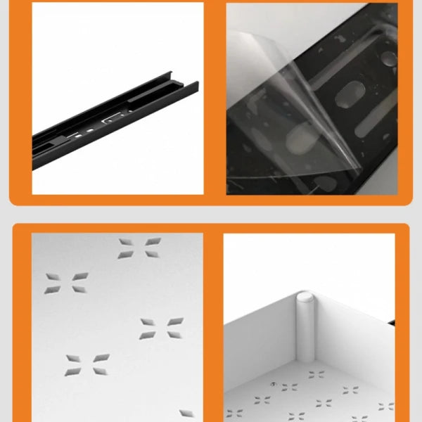 Set 3 sertare cu glisiere autoadezive soft-close, extragere totala, sina cu extensie, 3 dimensiuni, alb