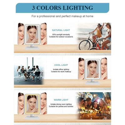 Oglinda Cosmetica cu LED pentru make-up zoom 2X 3X, lumina reglabila, buton touch, USB, alb