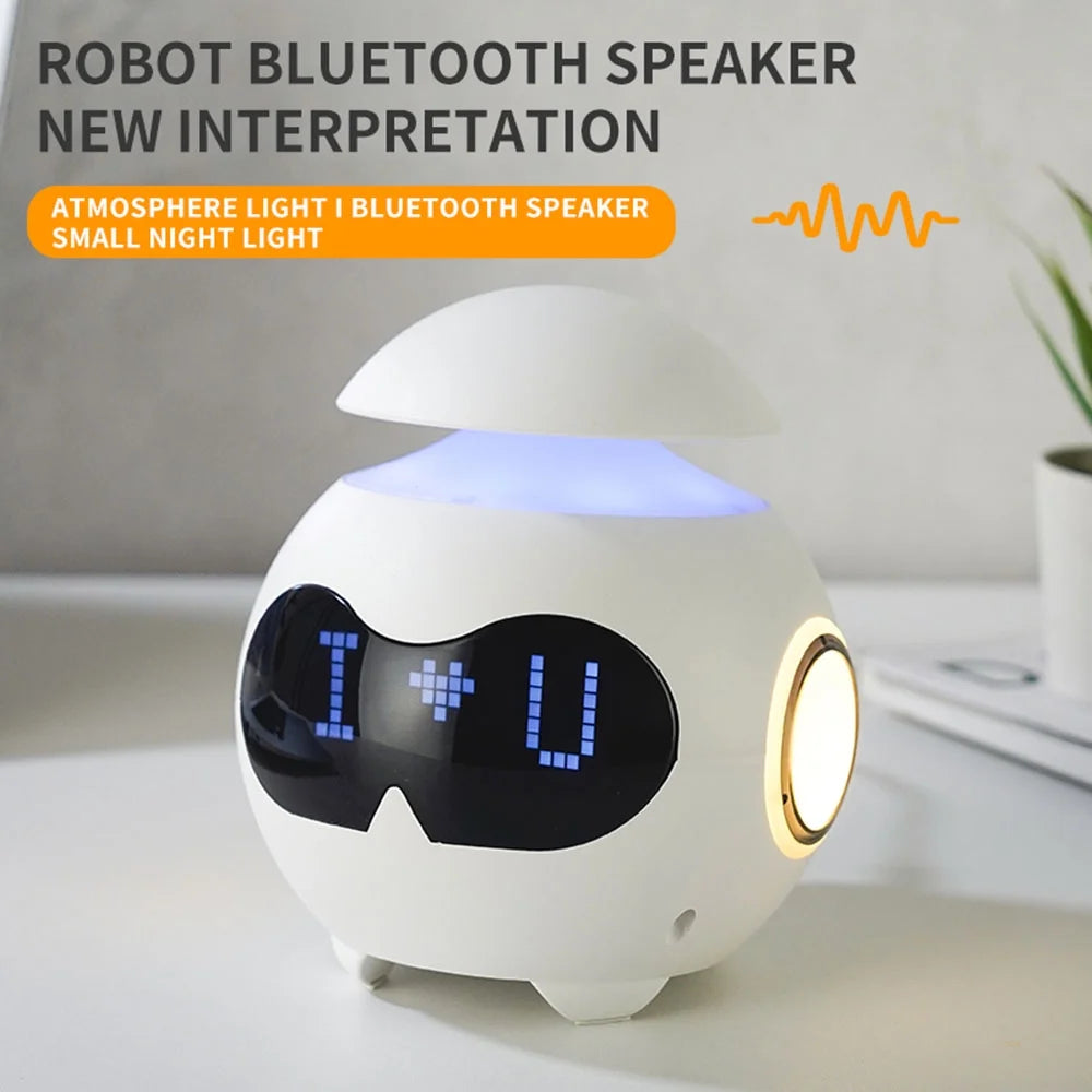 Ceas desteptator Emoji cu lumină si difuzor Bluetooth – Robot amuzant pentru trezire si decor modern
