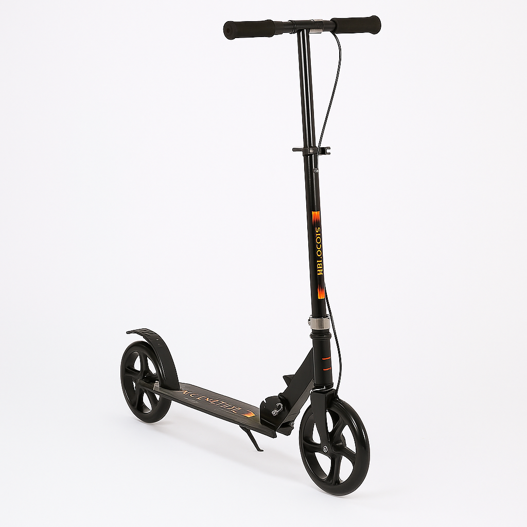 Trotineta pliabila pentru copii 10-16 ani, reglabila pe 3 inalțimi, roti mari din plastic și metal, 86x35x93/98/103 cm, Negru