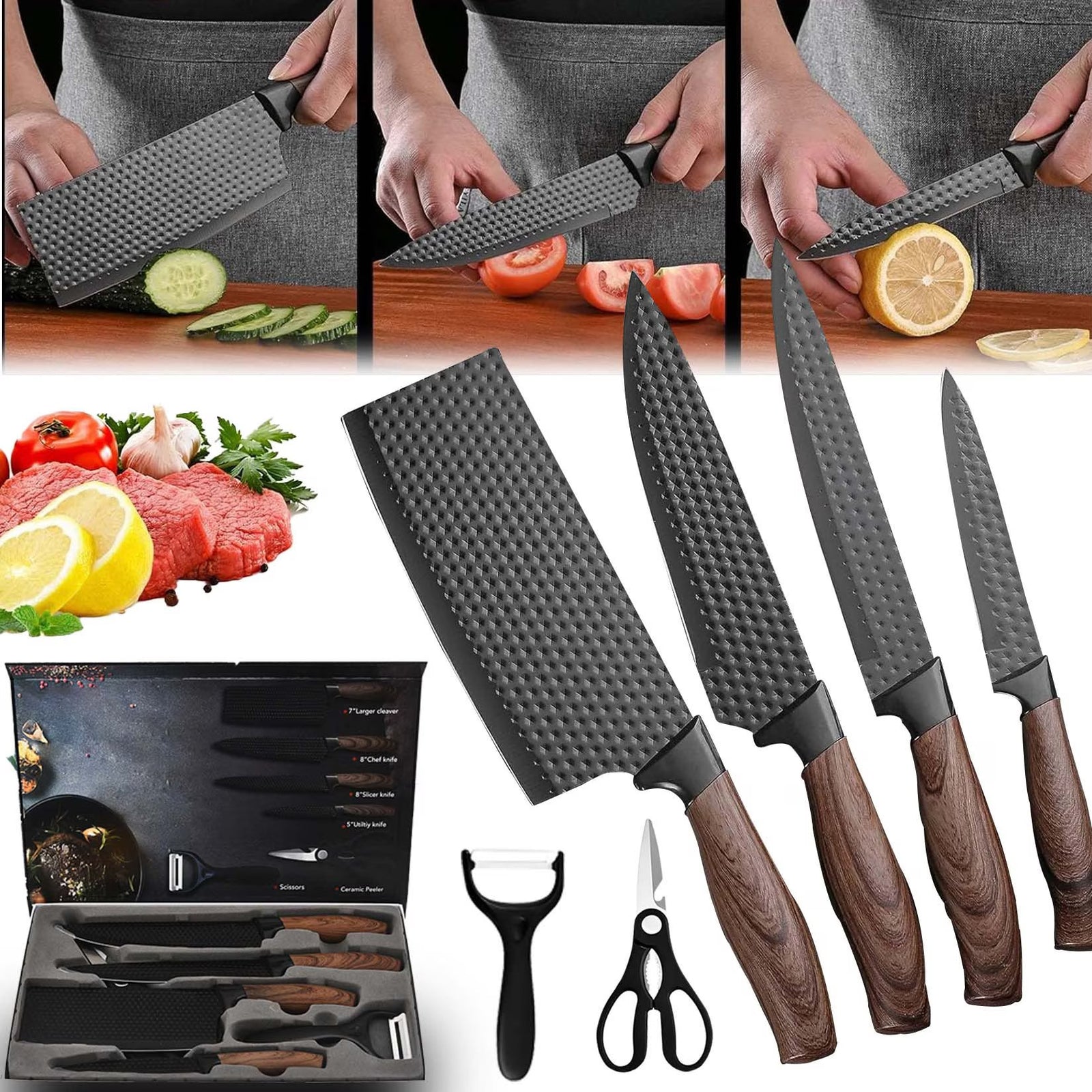 Set Cutite Bucatarie Inox 6 Piese 4 Cutite Otel Inoxidabil Foarfeca Ceramica - detaliu produs