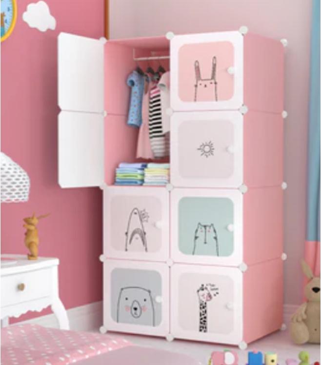 Dulap modular pentru copii, 8 rafturi, durabil, 76X37X147 cm, model cu animalute