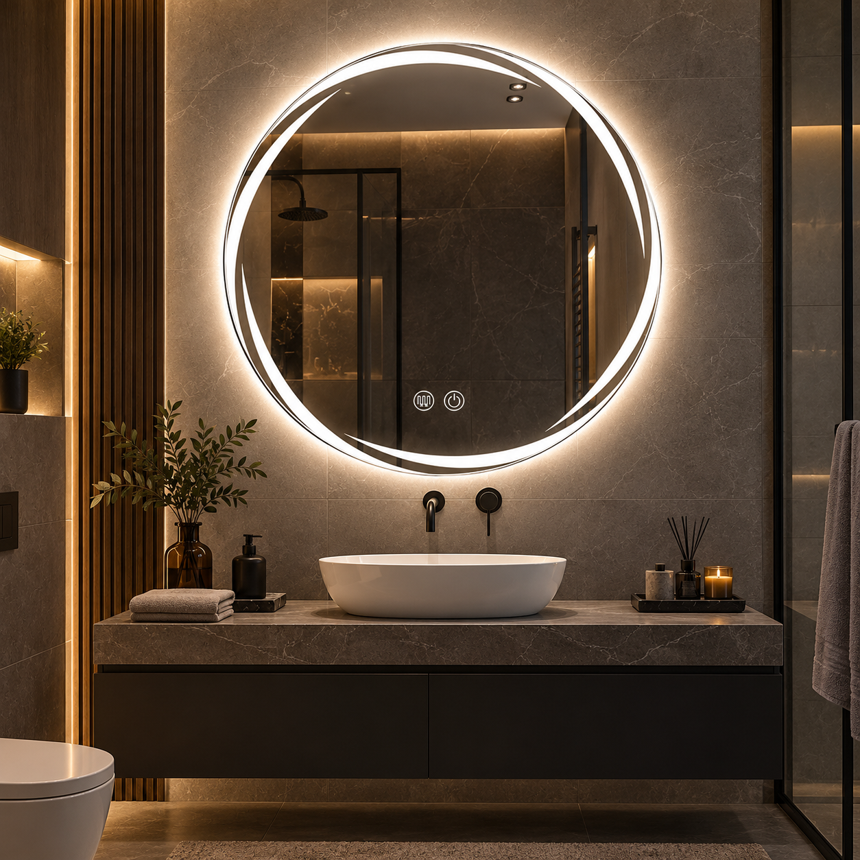 Oglinda LED Rotunda 80 cm cu Touch, Antiaburire si Lumina Reglabila
