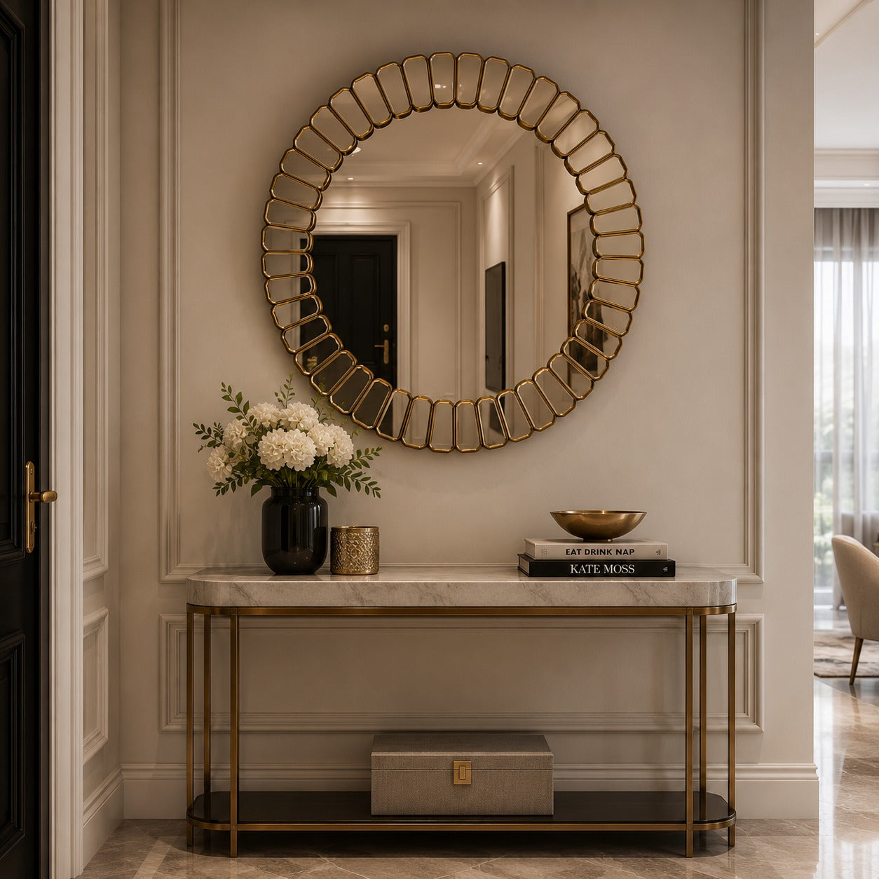 Oglinda decorativa rotunda, diametru 60 cm, rama segmentata