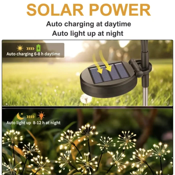 Set 2 Lampi Solare Decorative de Gradina Tip Papadie 72 cm 6 Ramuri Flexibile 60 LED Alb Cald - detaliu produs