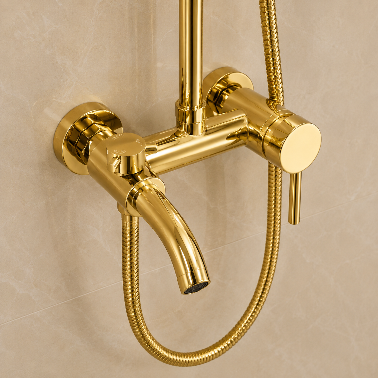 Coloana Dus Premium Gold Efect Ploaie 3 Functii Baterie Monocomanda Perete