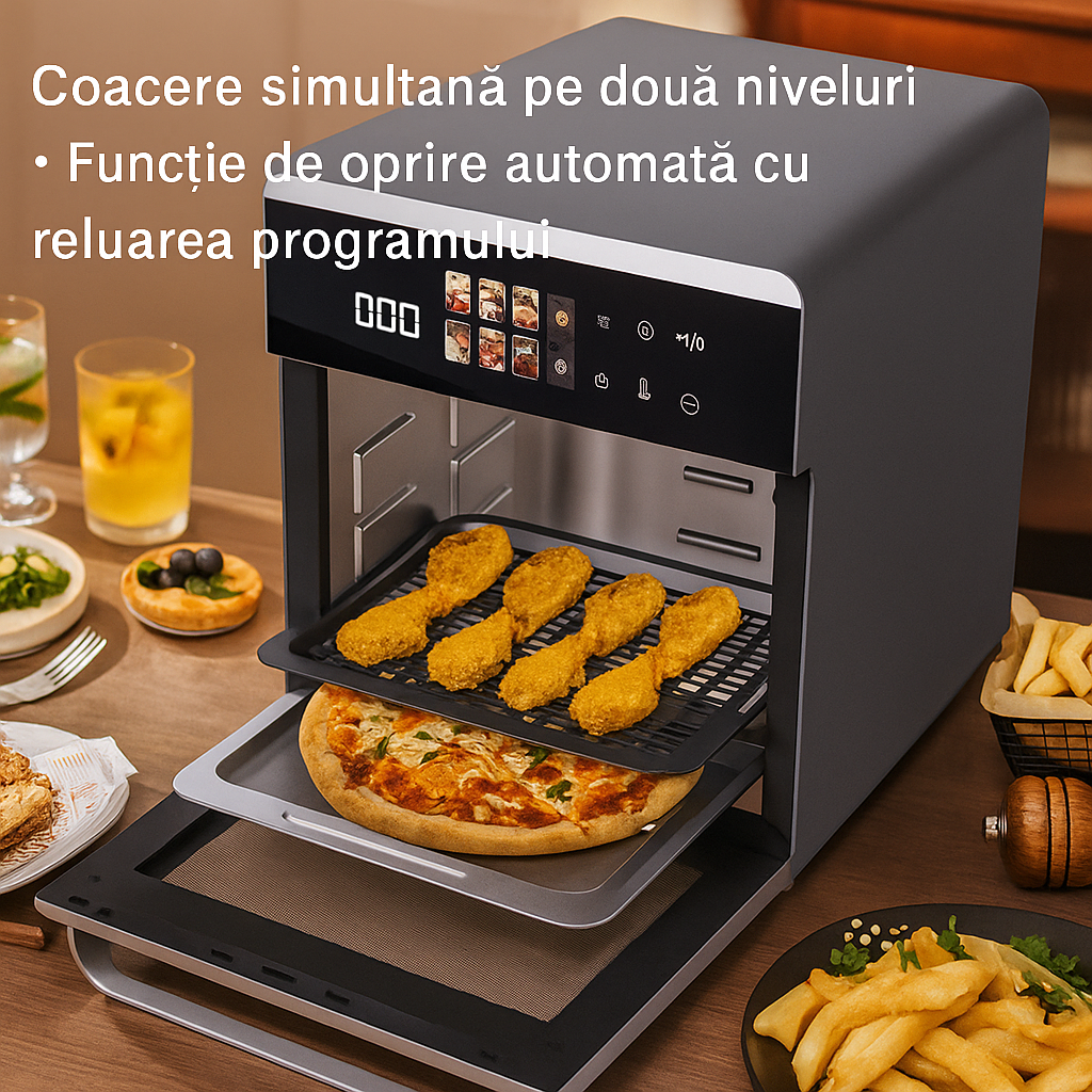 Air Fryer 20L Smart Digital – Cuptor Multifunctional cu Aer Cald, 1800W, Capacitate Mare, Ecran LED, 8 Programe