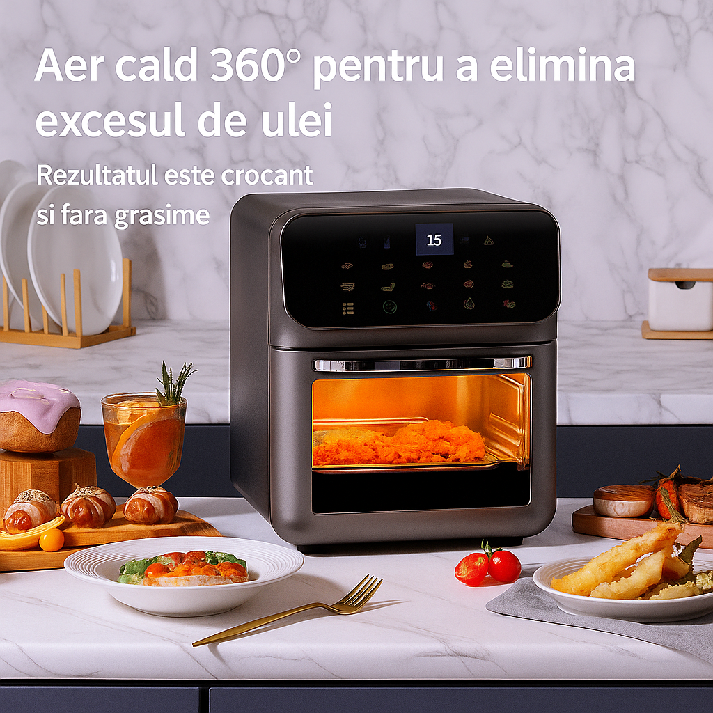Air Fryer Electric Inteligent 10L Cu Ecran Touch – Cuptor Multifunctional pentru Gătit Rapid