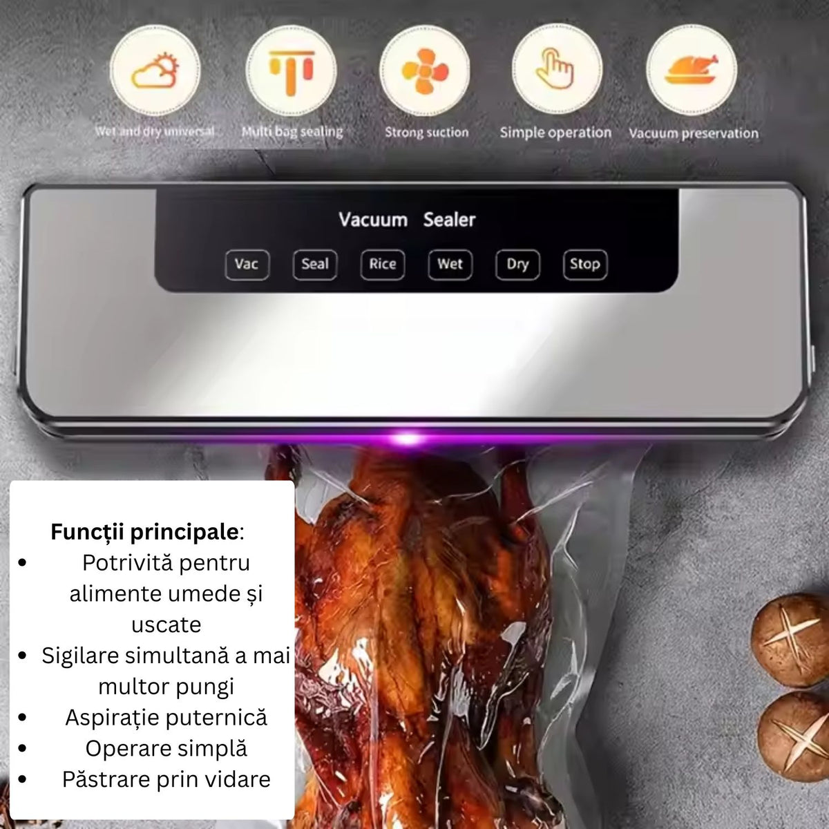 Aparat de vidat si sigilat alimente, Touch, vidare umed/uscat