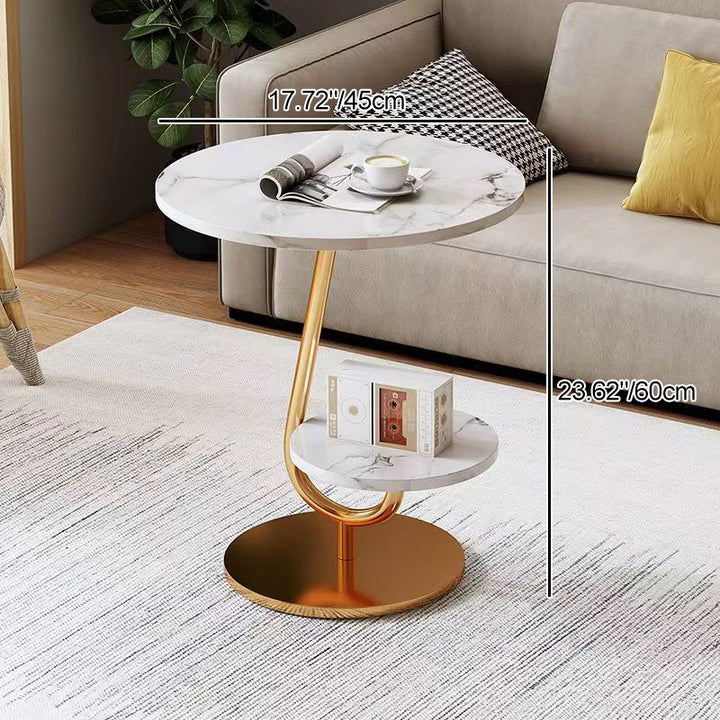 Masuta moderna cu blat tip marmura si raft inferior, cadru metalic auriu, design elegant 45 x 60 cm