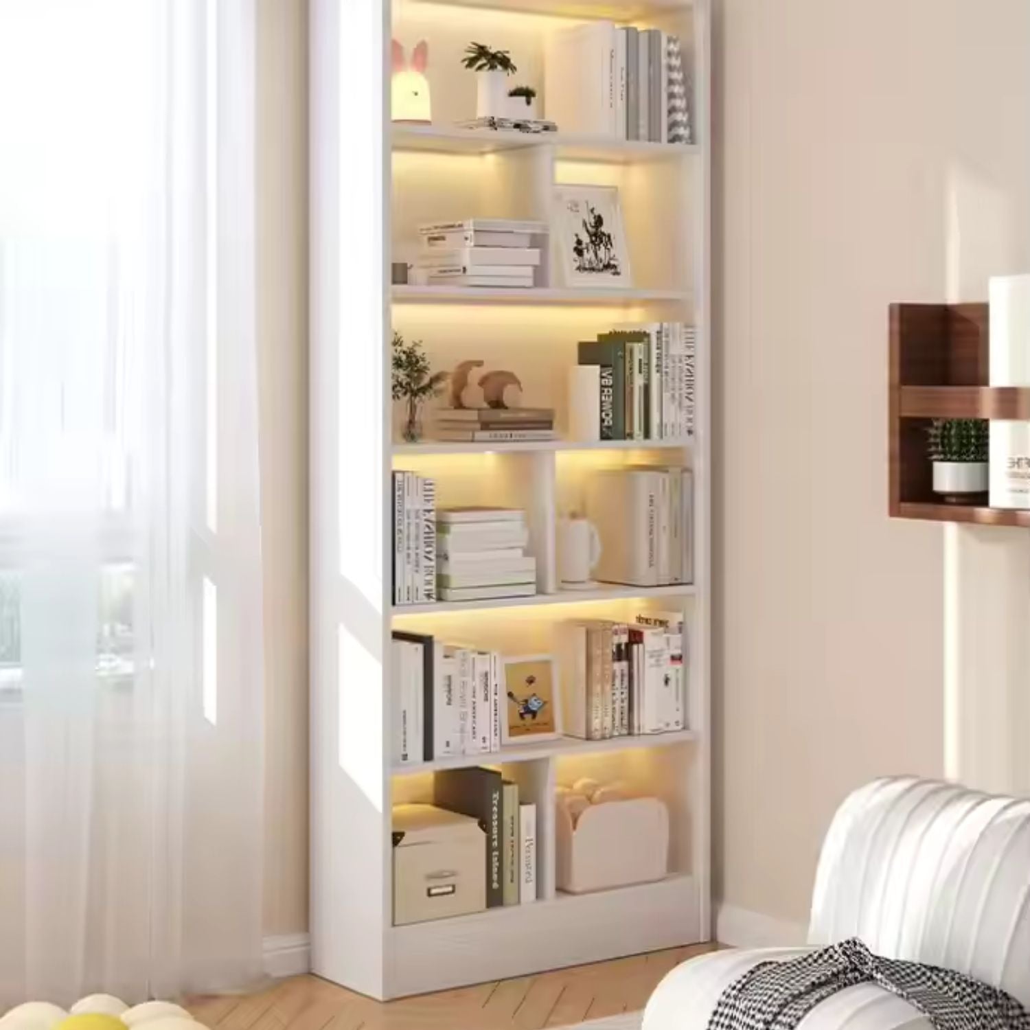 RESIGILAT - Bibliotecă cu 6 rafturi deschise, cadru lemn – alb/stejar negru, 180x60x24 cm