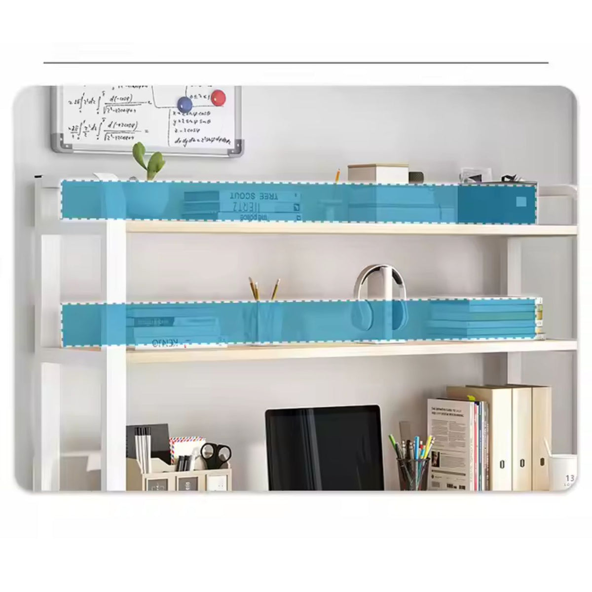 Birou cu rafturi integrate pentru laptop sau calculator – 2 polițe de depozitare, cadru metalic – stejar/gri, 140x60 cm