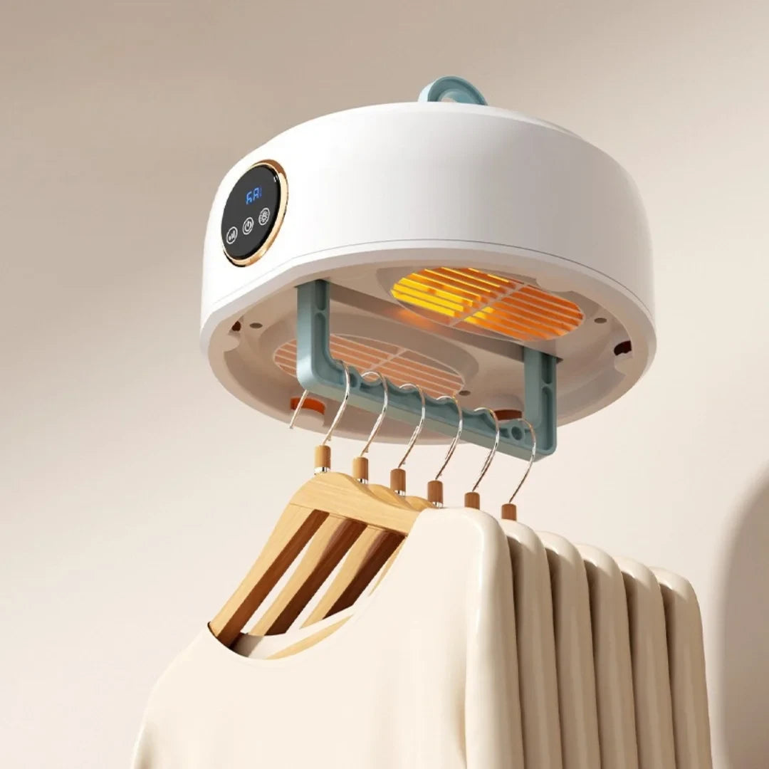 Uscator de haine pliabil de uz casnic, cu sac inclus, portabil, capacitate 10 KG, uscare rapida la temperatura constanta, sterilizare cu raze UV, cip PTC, circulatie de aer cald la 360°, Alb