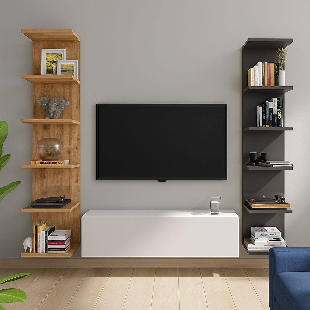 Bibliotecă de perete, 5 rafturi, design modern și compact, 180x34.6x31.5 cm