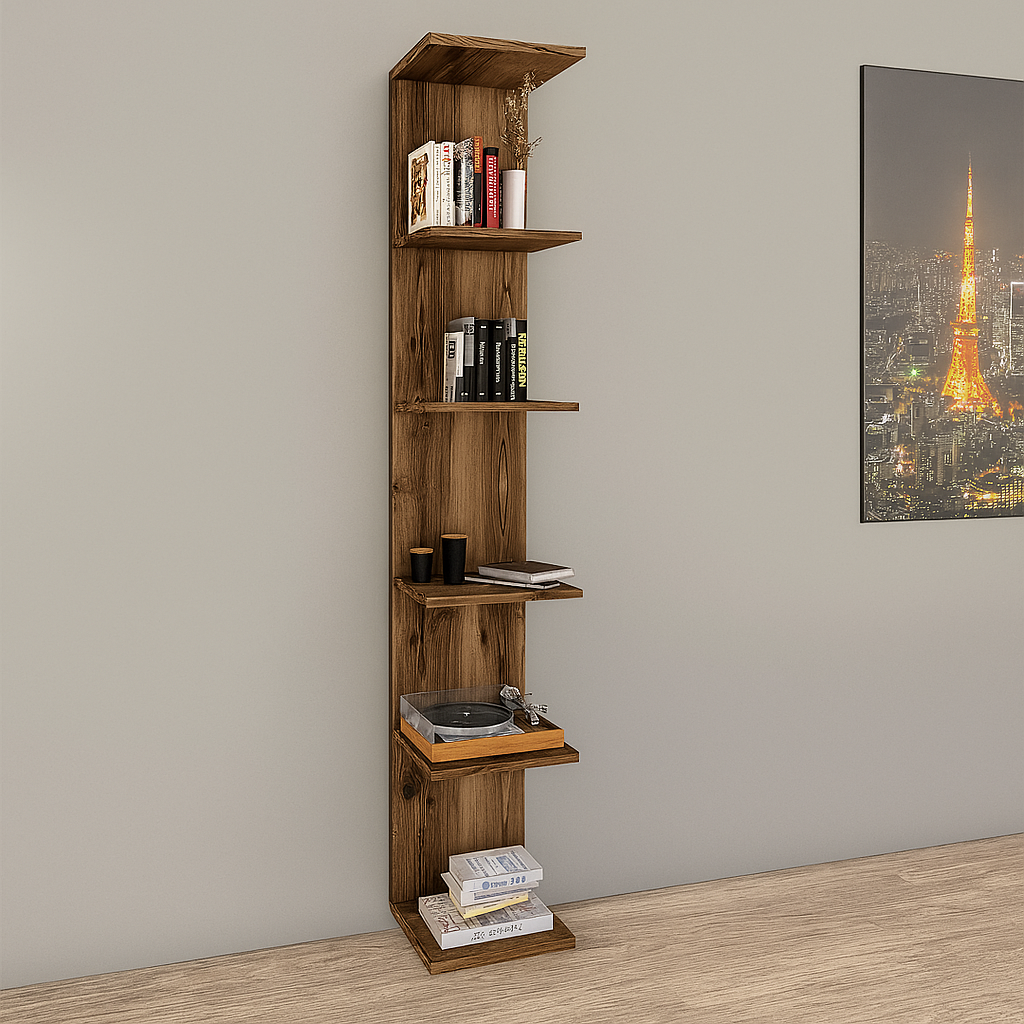 Bibliotecă de perete, 5 rafturi, design modern și compact, 180x34.6x31.5 cm