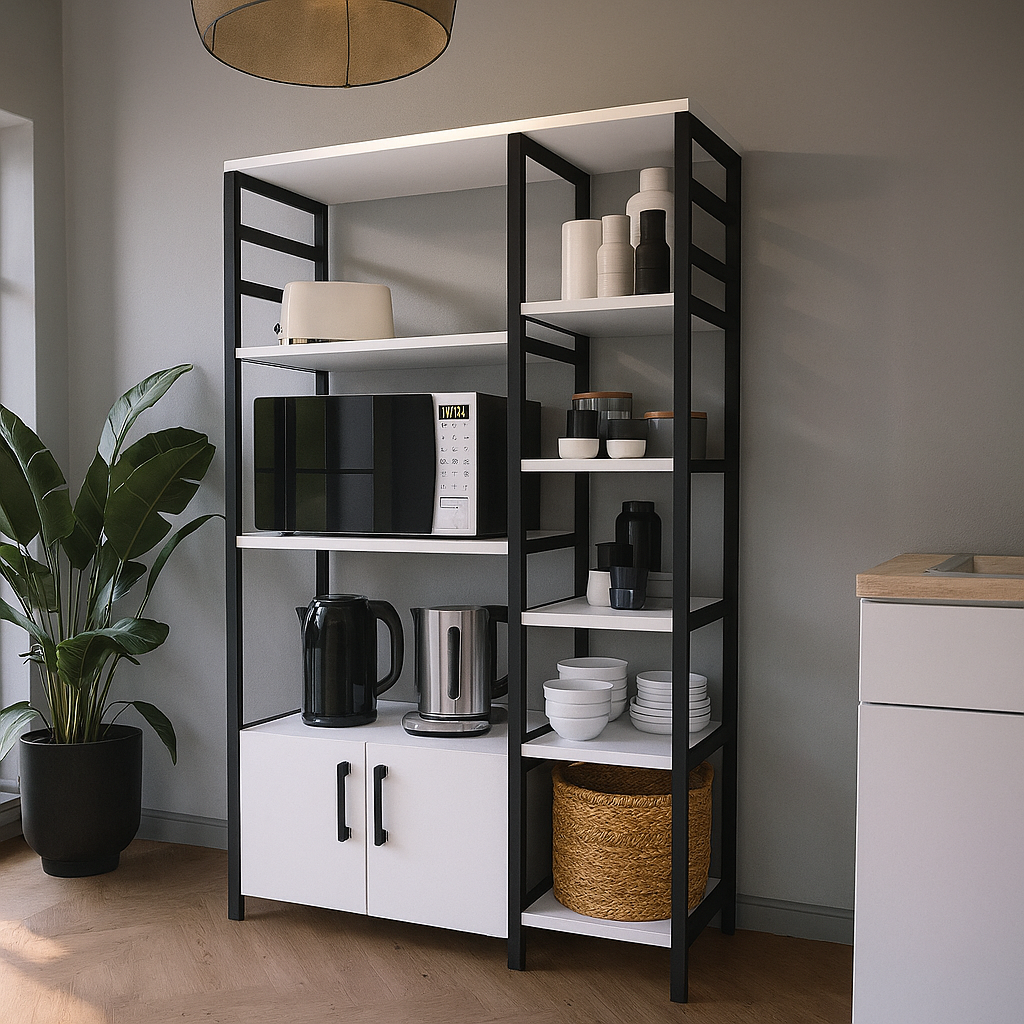 Dulap de bucătărie cu 8 rafturi și 2 uși, cadru metalic, PAL 18 mm,  140,7 x 83,6 x 30,2 cm