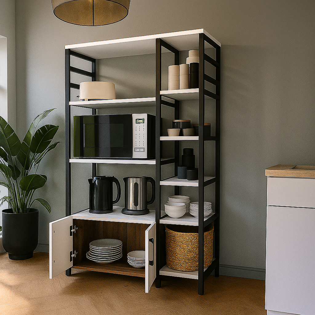 Dulap de bucătărie cu 8 rafturi și 2 uși, cadru metalic, PAL 18 mm,  140,7 x 83,6 x 30,2 cm