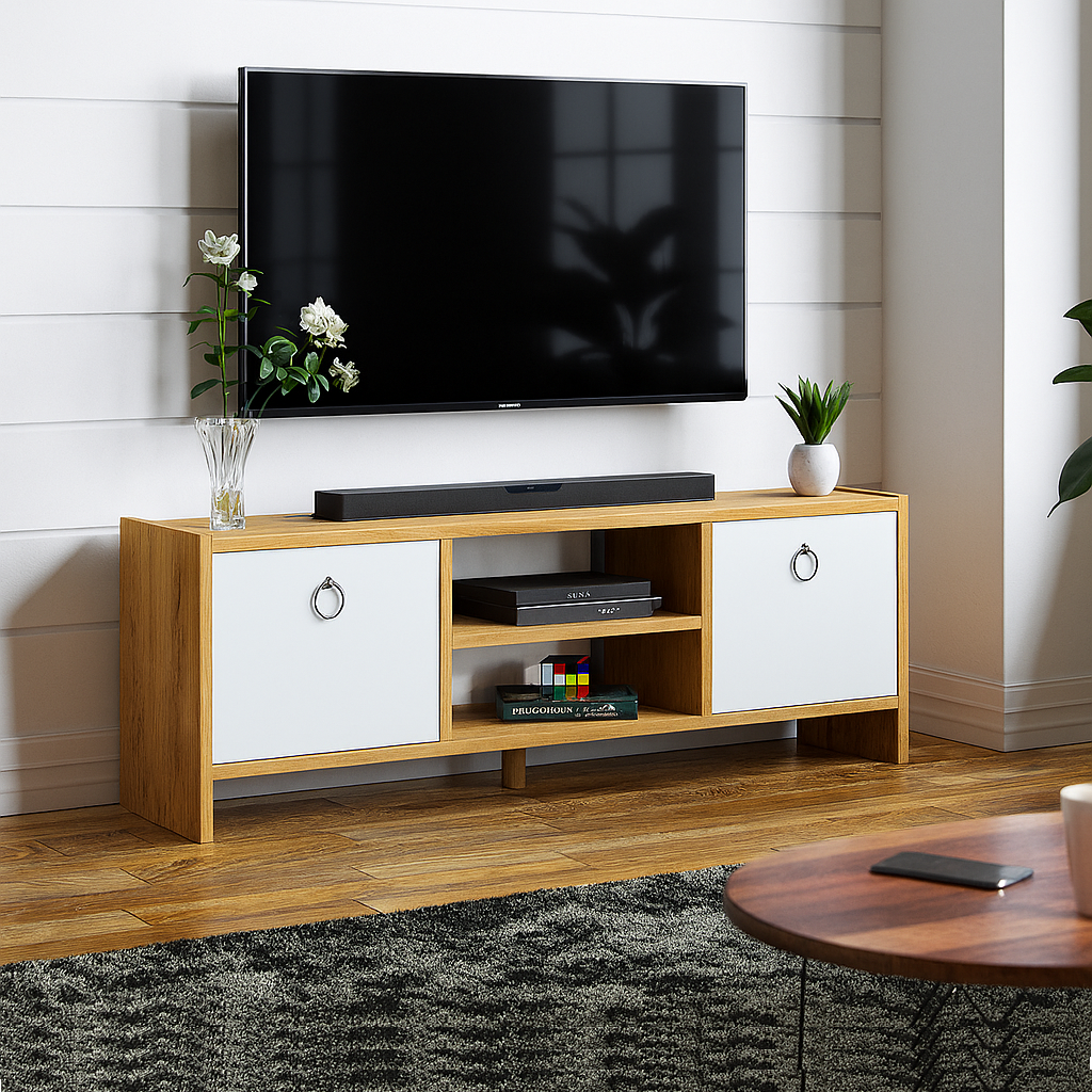 Comoda TV cu 2 usi, design modern, 120 x 29 x 43 cm