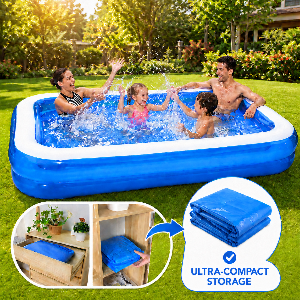 Set Piscina Exterioara Gonflabila + Pompa Electrica 220V pentru Umflare si Dezumflare