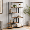 Biblioteca Moderna cu 6 Rafturi pentru Living si Birou, Cadru Metalic, PAL 18 mm, 88 x 30 x 160 cm