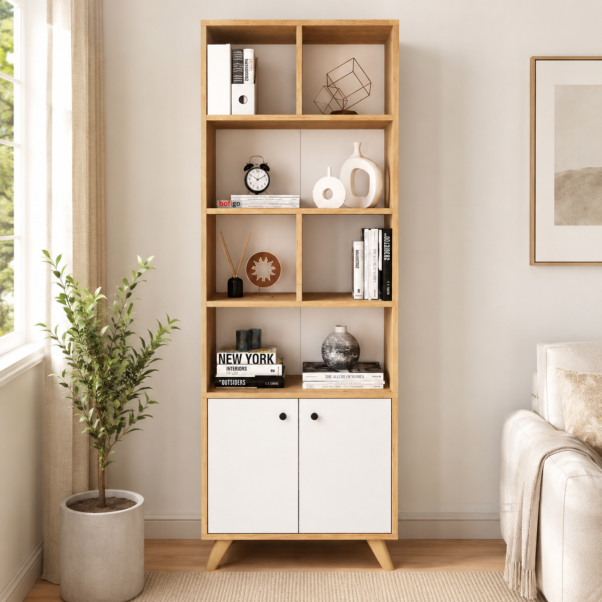 Biblioteca Inalta cu Rafturi pentru Living si Birou, PAL 18 mm, 64 x 30 x 187 cm