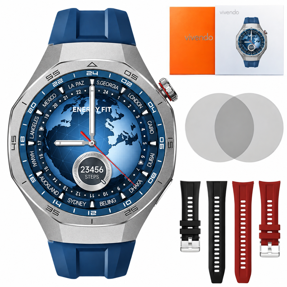 Ceas Smartwatch ENERGYFIT, Ecran AMOLED 1.43", Apel Bluetooth, ChatGPT AI, Notificari Romana, Fitness, Sport, Rezistent Apa 5ATM, Incarcare Wireless, 2 Curele, Negru