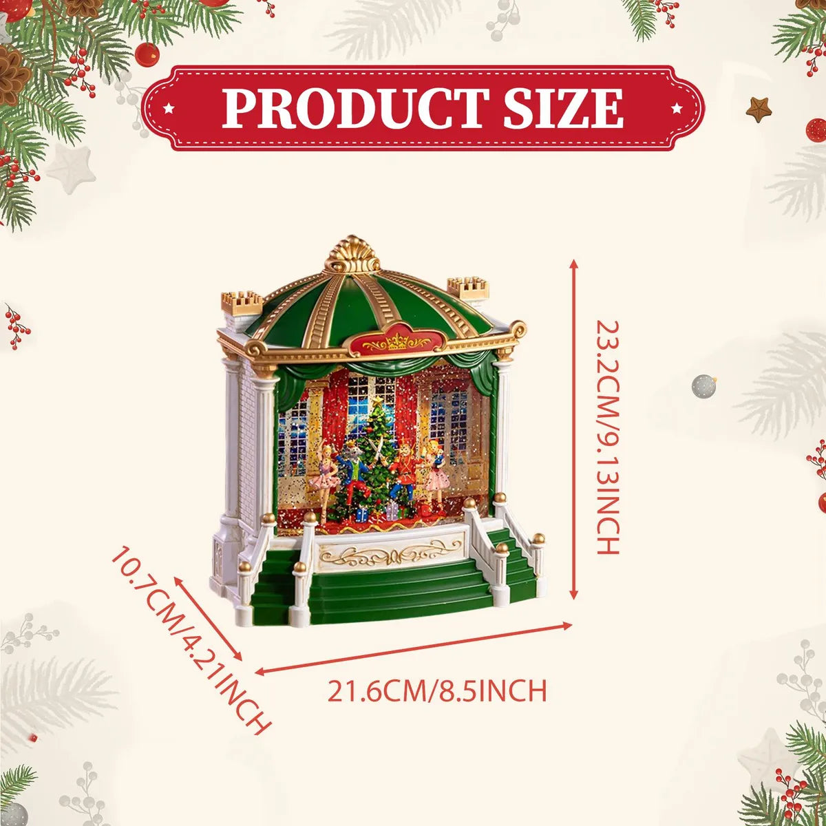 Glob de Zapada LED Scena Balet Spargatorul de Nuci – Decor Clasic cu Ninsoare, sunete si Lumini, 25x20x10 cm