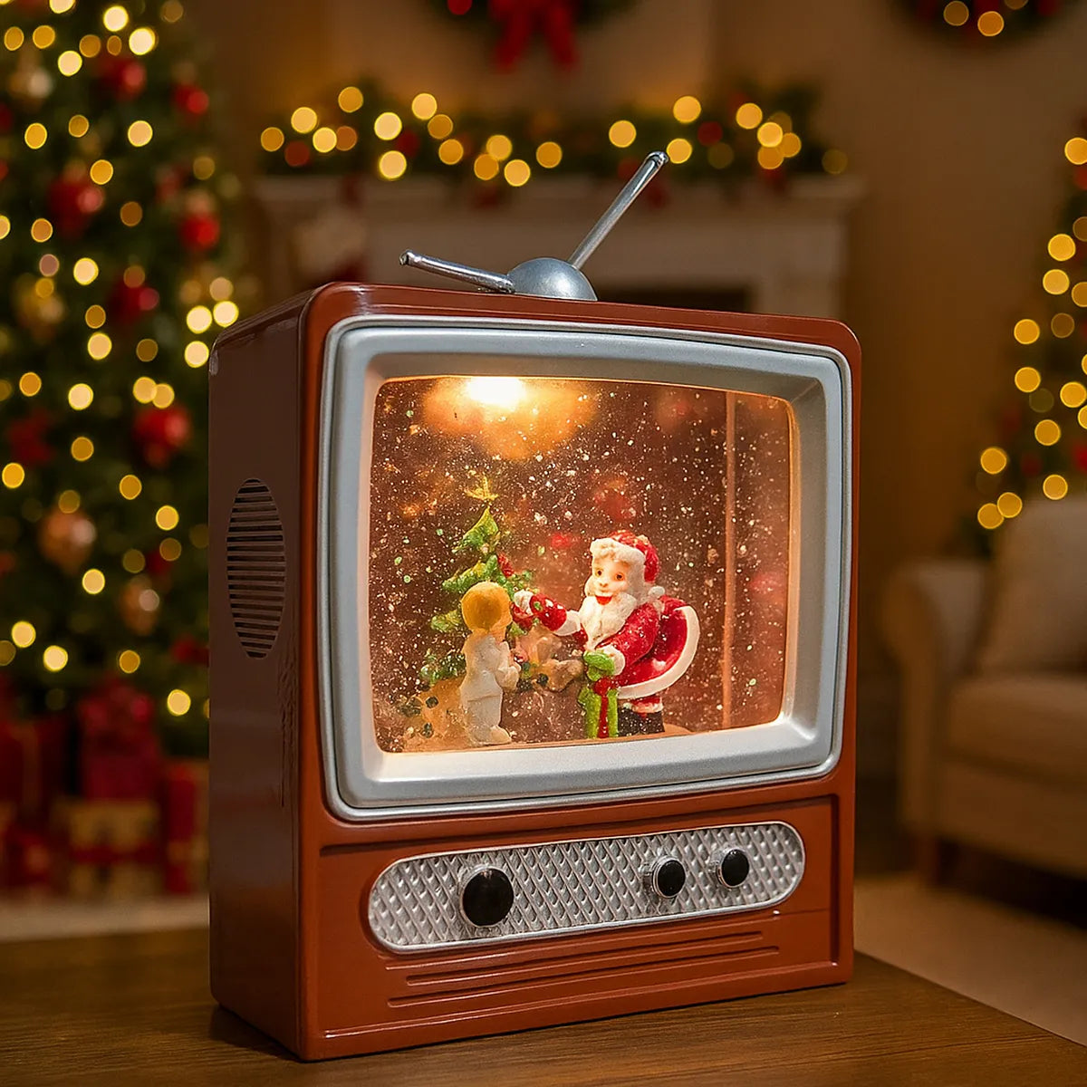 Glob de zapada TV retro cu lumini LED si muzica de Craciun