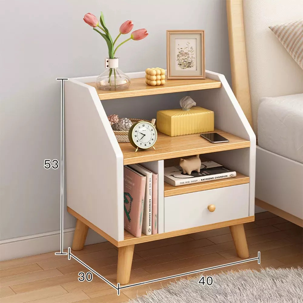 Noptiera moderna cu 3 polite si un sertar, 40x30x53cm