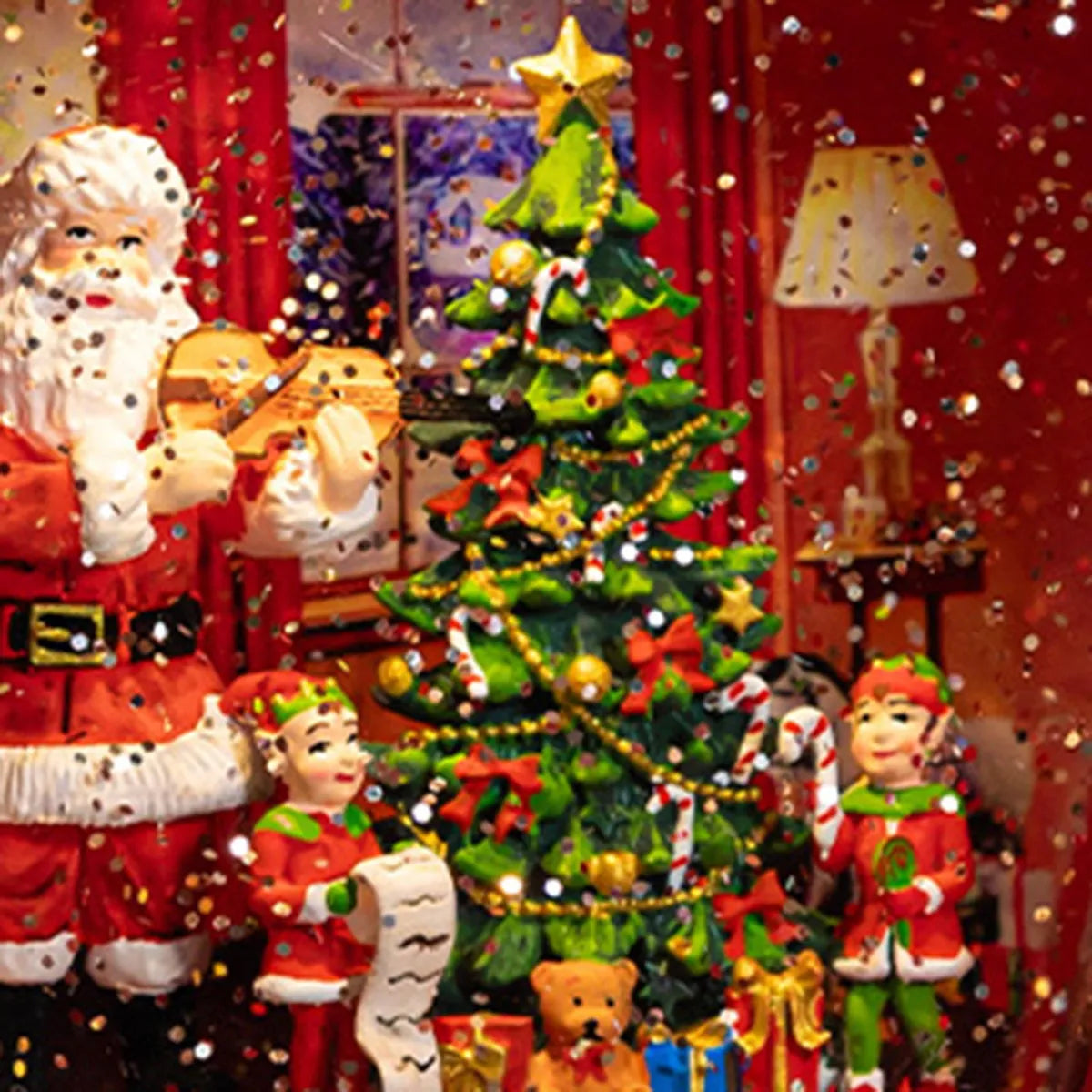 Acordeon decorativ Craciun premium cu lumini, muzica si glob cu zapada