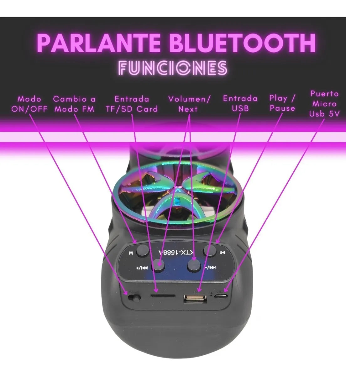 Boxa Bluetooth Wireless KTX-1588A cu Lumini RGB și Funcție Stereo Wireless Twin