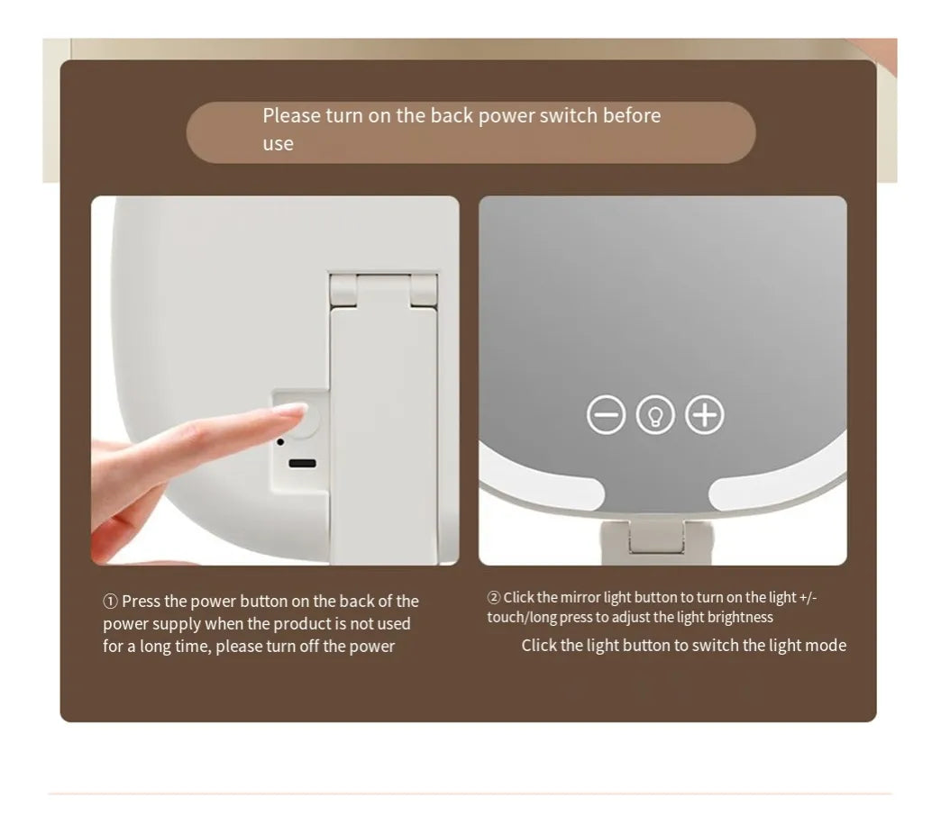 Oglinda de machiaj LED portabila cu marire 1X/3X – pliabilă, cu buton Touch,