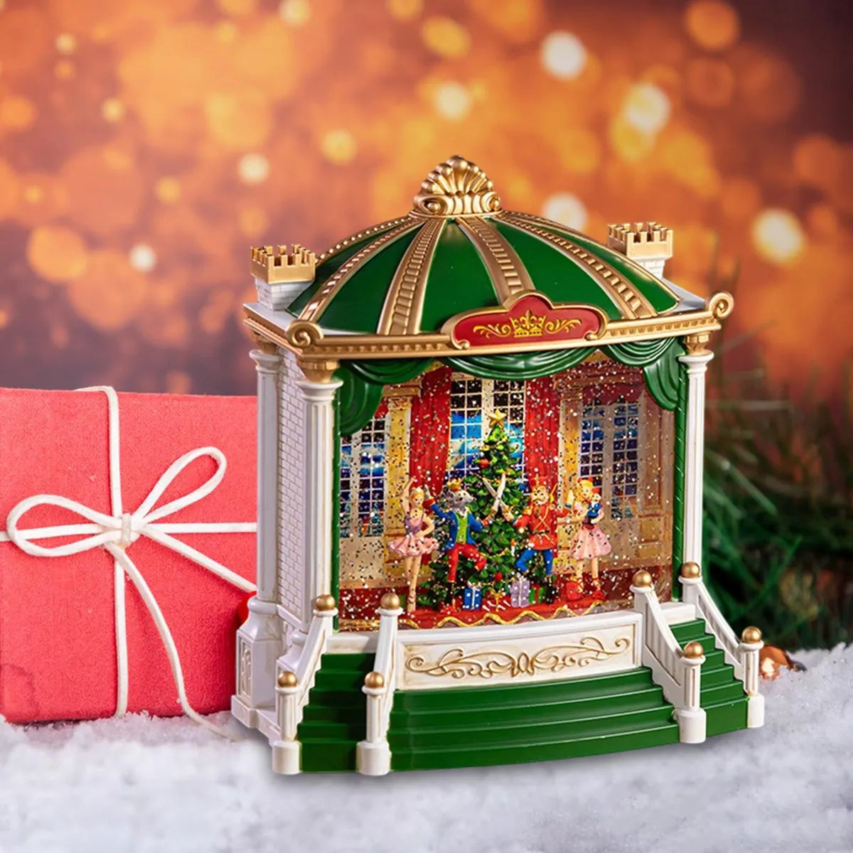 Glob de Zapada LED Scena Balet Spargatorul de Nuci – Decor Clasic cu Ninsoare, sunete si Lumini, 25x20x10 cm