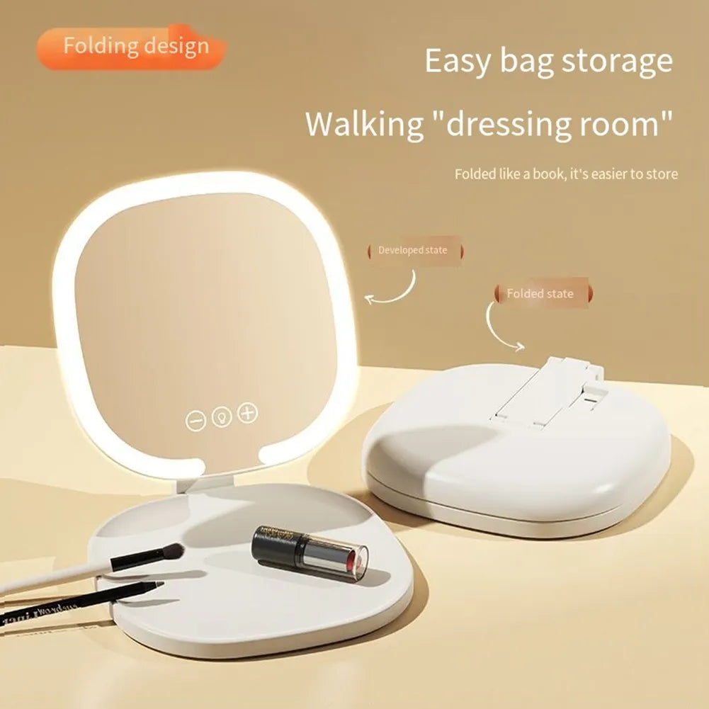 Oglinda de machiaj LED portabila cu marire 1X/3X – pliabilă, cu buton Touch,