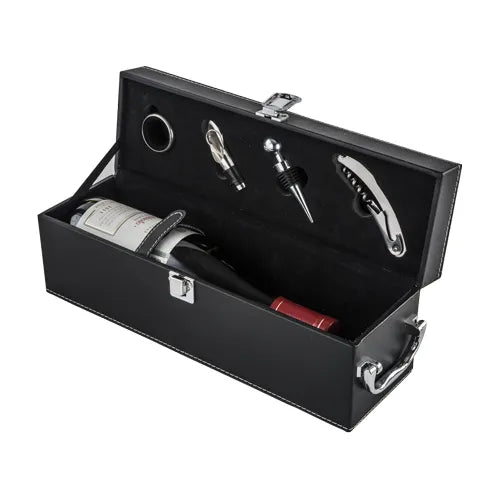 Set Cadou Cutie din Lemn pentru Sticla de Vin cu Accesorii – Elegant si Premium