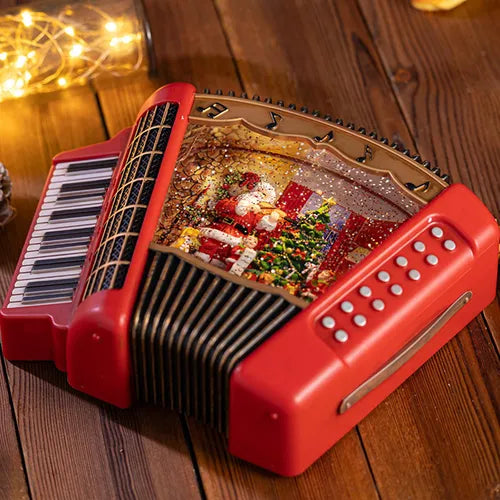 Acordeon decorativ Craciun premium cu lumini, muzica si glob cu zapada