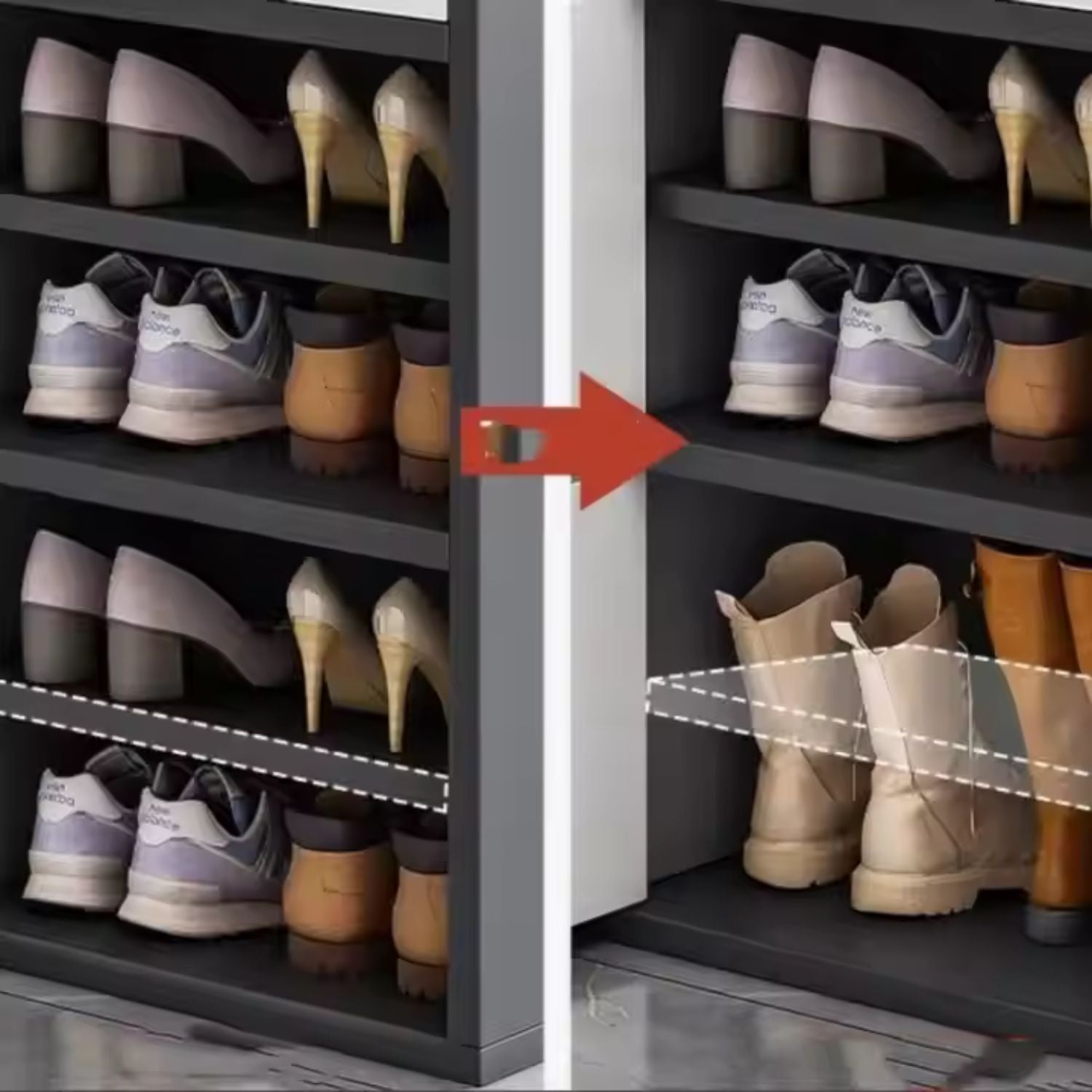 Dulap pantofi vertical, cu ușă și rafturi multiple – 42x30x176 cm, Alb/Gri